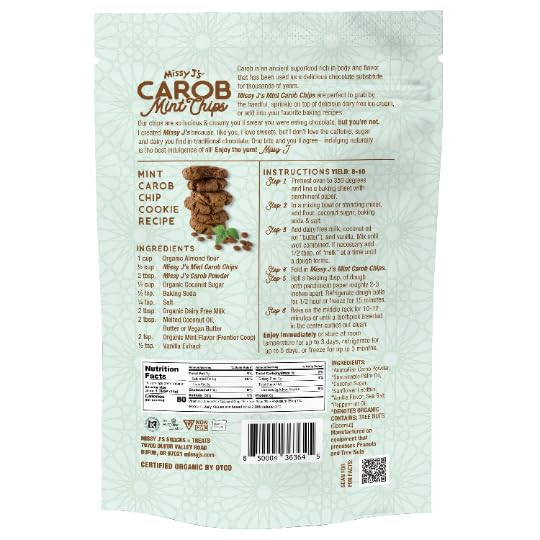 Miniatura 2 de Missy J's Chips de algarroba de menta orgánica de 8 onzas, hechas con azúcar de coco, vegano, sin gluten y cafeína, sustituto saludable del
