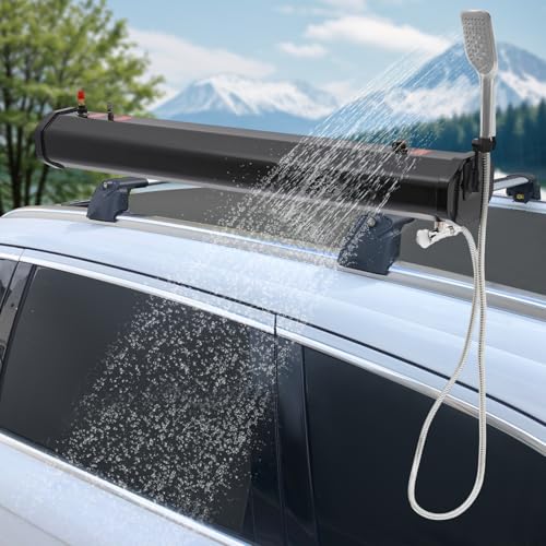 YIYIBYUS Roof Rack Water Tank, 1.6Bar Road Shower Portable Water Tank for Camping Roof Mounted Outdoor Water Supply Shower Kit with Storage Bag, 5.58 Feet of Water Hose (18L)