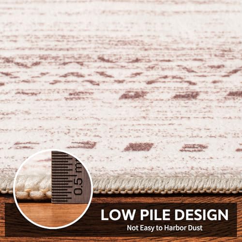 Small Area Rug-2x3 Entryway Rug Non Slip Washable Low Pile Indoor Door Mat Neutral Distressed Boho Moroccan Entrance Rugs Carpet for Bedroom Kitchen Powder Room Front Porch Bathroom, Pink