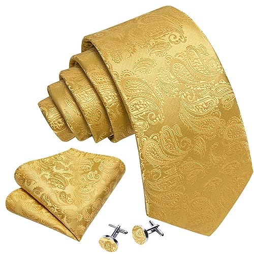 Image of Barry.Wang Men Ties Paisley Woven Silk Necktie Set with Pocket Suqare Cufflinks Formal