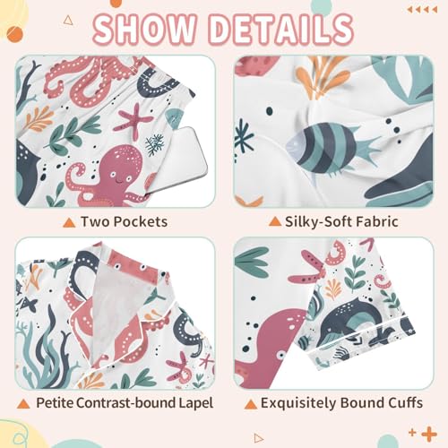 senya Sea Octopus Whale Satin Summer Pajama Sets Silk Short Sleeve Button Down Sleepwear3