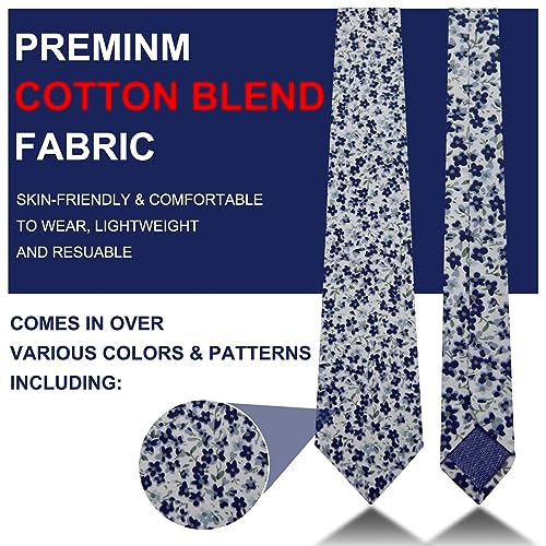 Image of Mantieqingway Men's Skinny Tie, Cotton Floral Ties for Men Wedding Necktie for Groom, Groomsmen, Missions, Dances