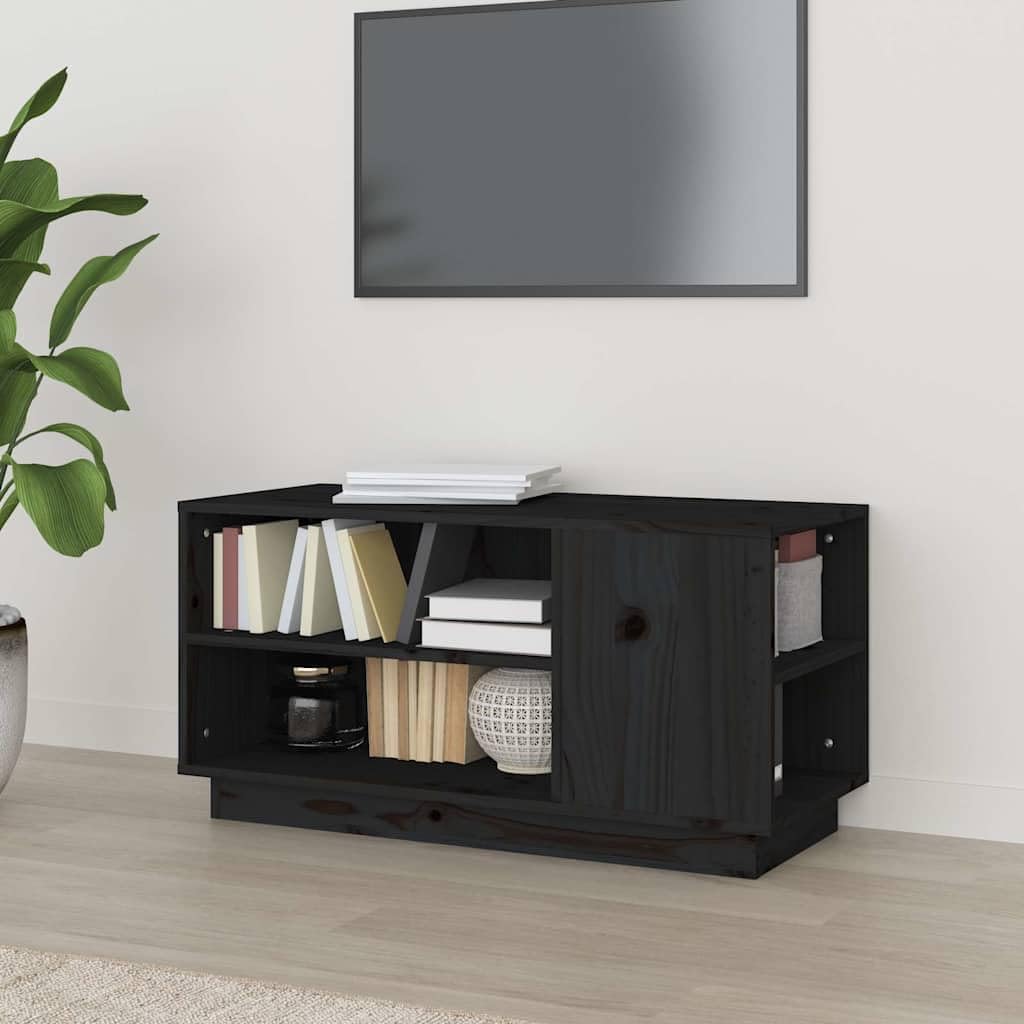 Mobile Porta TV Nero 80x35x40,5 cm in Legno Massello di Pino | Pratico mobiletto per soggiorno con ripiani aperti per console e decoder, design moderno e salvaspazio.