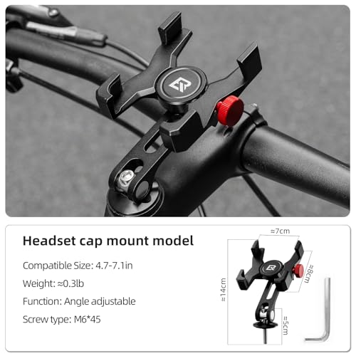 Image of ROCKBROS Aluminum Bike Phone Mount for 4.7-7.1 inch Phones | Four-Corner Protection,One-Twist Adjustment,Open Charging Access, Fits 22.2 /25.4 /31.8mm Handlebars,Two Mount Options