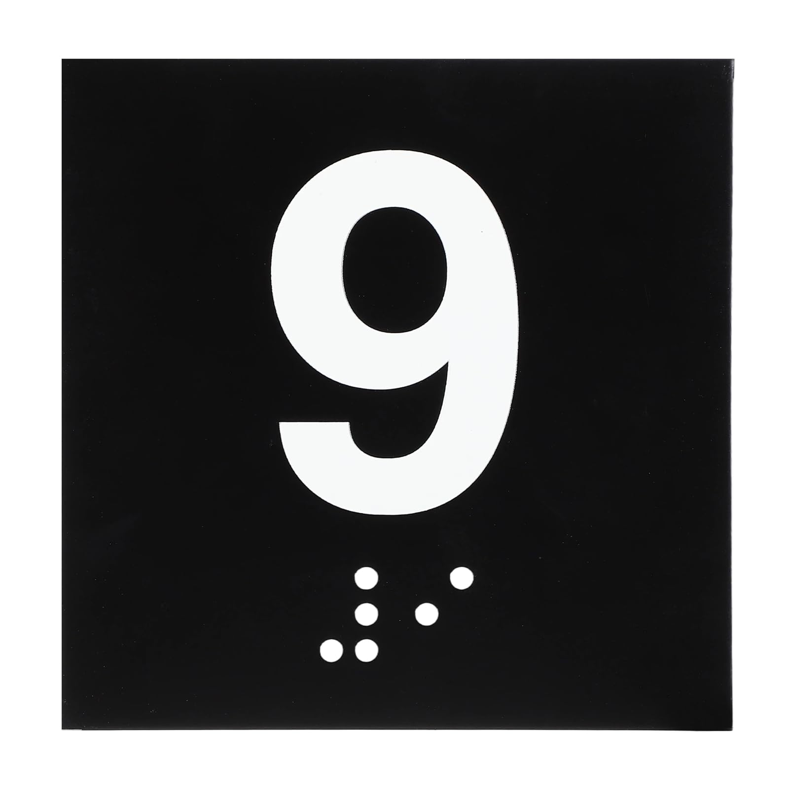 PATIKIL Exam Room Number Sign, 4" x 4" Number 9 Sign with Braille and Tactile Self-Adhesive Identification for Test Center Office Assistance, White on Black