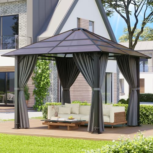 JUMMICO Pavillon de Jardin 3x3m en Aluminium avec Toit Fixe - Design pour Ombrage de Jour et Ambiance Lumineuse de Nuit - Stable et Résistant aux Intempéries