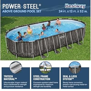 Bestway power steel 24 x 12 x 52 oval metal frame above ground outdoor swimming pool set with 2500 gallons per hour filter pump ladder and cover  urban country home decor