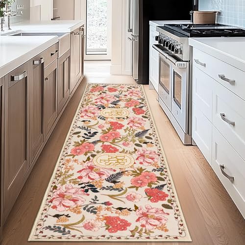 ROTTOGOON Hallway Runner Rug 2'x6' Washable Soft Floral Rug with Rubber Backing Stain Resistant Non-Slip Bohemian Runner Rugs for Hallway Entryway Laundry Room Kitchen Bathroom