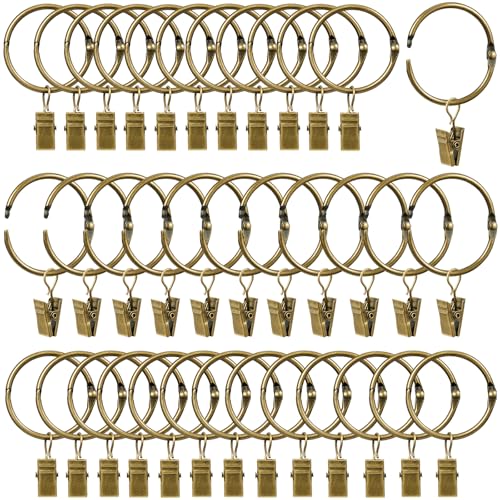 LLPJS Openable Curtain Rings with Clips Open Drapery Rings with Hooks Curtain Clips 1.26 inch Interior Diameter Fit up to 1 Curtain Rod (Bronze 1.26 I D Set of 36)