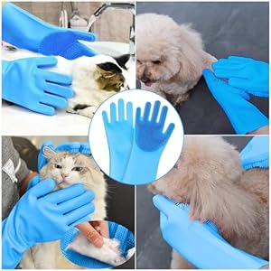 Pet grooming gloves dog washing gloves with high density teeth silicone dog bathing gloves with enhanced five finger design bathing and massaging for dogs and cats blue   cucciolini doodles