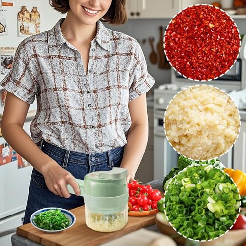 Diyeiga 電動野菜カッター,電気式スライサー にんにくカッター キッチン家電 | 家庭用キッチン調理器具 ミート ガーリック タマネギ ピーマン ジャガイモ 鶏肉 サラダ用