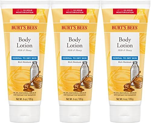 Burt's Bees Hand Cream for Dry Skin, Milk & Honey Body Lotion, Unscented, Ultimate Care with Baboab Oil, 6 Ounce - 3 Pack (Packaging May Vary)