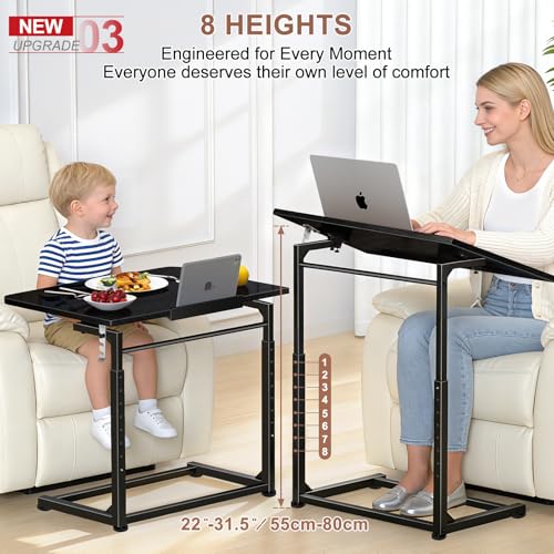 Image of Tv Tray Table Set of 2,Extra Large Dinner Food Tray Table,Couch&Bed Eating Desk,Heavy Duty Folding Laptop Side Table with 8 Height&90 Tilt Adjustable,C-Shaped End Table with Phone Slot Black