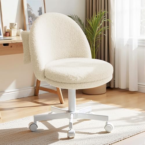 Image of GTPLAYER Velvet Tall Office Chair with Wheels Vanity Chairs with Back, Versatile Height Use: Office to Bar Stools Small Ergonomic Comfy Armlees Computer Desk Chair with Bow Lumbar Pillow for Gift