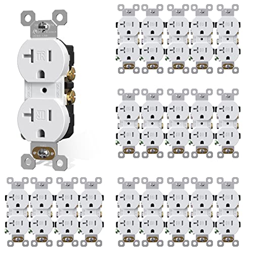 AIDA ???????? ???????????????? Outlets Duplex Electrical Receptacle Outlets,Tamper Resistant,Heavy-Duty Receptacle Wall Outlet,Residential,2-Pole,3-Wire, Self-Grounding Clip, NEMA 5-20R,UL Listed 20 Pack, White