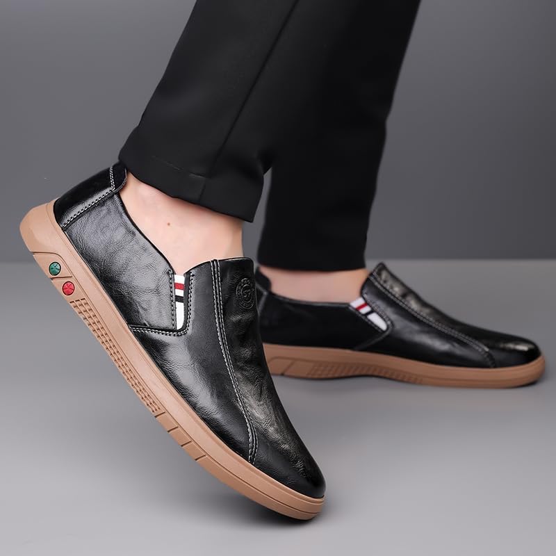 Men's Leather Slip On Casual Loafers Comfort Non Slip Soft Sole Walking Driving Work Office Boat Shoes4