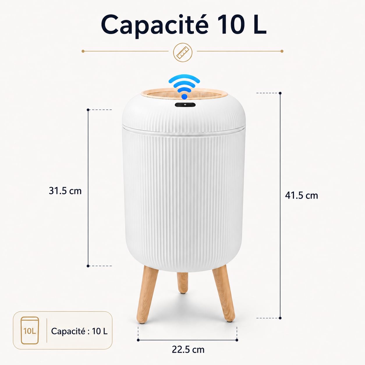 Poubelle Automatique Électrique 10L Blanche avec Couvercle Design pour Salle de Bain et Cuisine - Petite Poubelle WC Toilette à Ouverture Automatique, Anti-Odeur, Intelligente (10L)