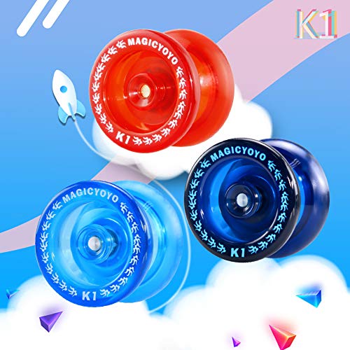 CHEE MONG Responsive Yoyo Pack of 3, MAGICYOYO K1 Yoyo Dark Blue, Red, Crystal Blue Yoyo for Kids Beginner with 3 Yoyo Bags, 9 Yoyo Replacement Strings