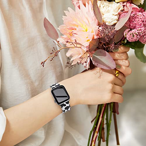 Image of Compatible with Apple Watch Band 41mm 40mm 38mm 49mm 45mm 44mm 42mm Women Girl, Cute Cow Print Lace Hollow-out Soft Silicone Sport Bands For iWatch Ultra SE Series 10 9 8 7 6 5 4 3 2, Cow-38