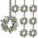 Hoteam 8 Pcs Mini 9 Inch Christmas Cabinet Wreath with Light Battery Operated Black White Plaid Check Bows Pine Cones White Berries Cedar Norfolk Artificial Kitchen Winter Home Decor Rustic Holiday