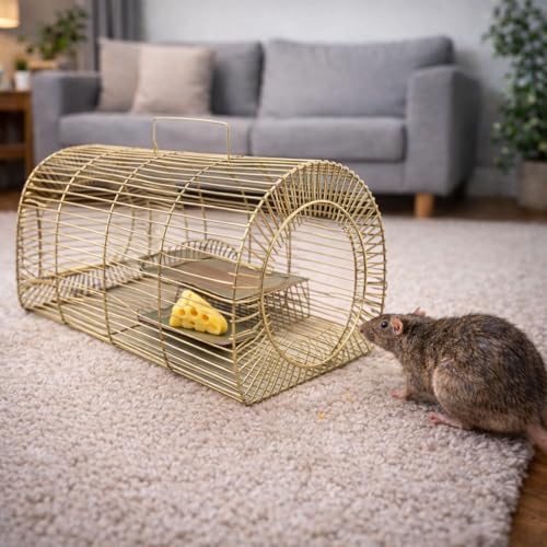 Image of PulGos Mouse Trap Cage for Small & Large Rats| 𝐑𝐮𝐬𝐭𝐩𝐫𝐨𝐨𝐟 Metal Catch & Release Trapper| Heavy Duty Iron Rat Trap (Chuha Pinjara)| Durable Rodent Cage for Home, Kitchen, Warehouse & Hotel Use