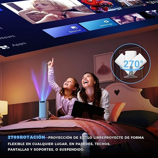 Image of Native 1080P Smart Android Projector | 280 ANSI Lumens | WiFi 6 & Bluetooth 5.0 | Auto Keystone, 180 Rotatable | Portable Home Theater Mini Projector with Built-in Speaker