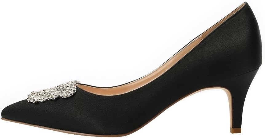 ERIJUNOR Women's Pumps Low Heel Rhinestone Brooch Satin Evening Dress Wedding Shoes