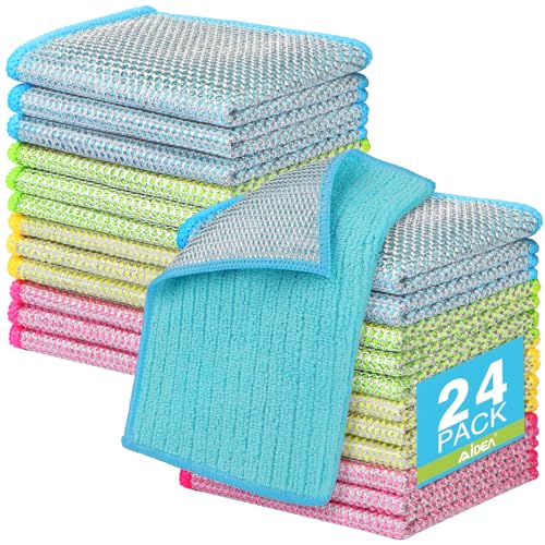 AIDEA Non Scratch Wire Dishcloth 24PK, Dish Cloths for Washing Dishes 7"×8"