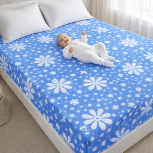 Image of Btag Baby Waterproof, Super Soft Fast Drying Mattress Protector | Extra Absorbent, Anti-Itching Sheet for New Born,Toddler (Size 200x210 cm, Pack of 1, Blue Flower)