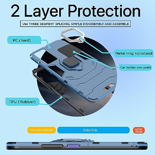 Image of Pikkme Redmi 11 Prime 4G Back Cover | D5 Tough Armor Bumper | 360 Protection Case | Ring Holder Stand Case for Redmi 11 Prime 4G (Blue)