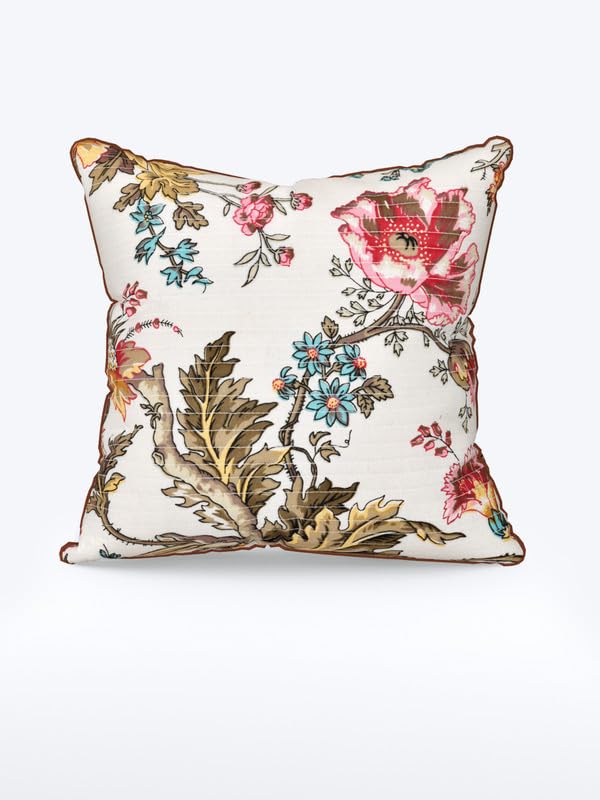 Image of Pure Cotton Quilted Cushion Cover 16x16 Inch | Anokhi Print Decorative Throw Pillow Cover | Soft Cotton Sofa Cushion Cover with Hidden Zipper | Living Room Bedroom Home Decor
