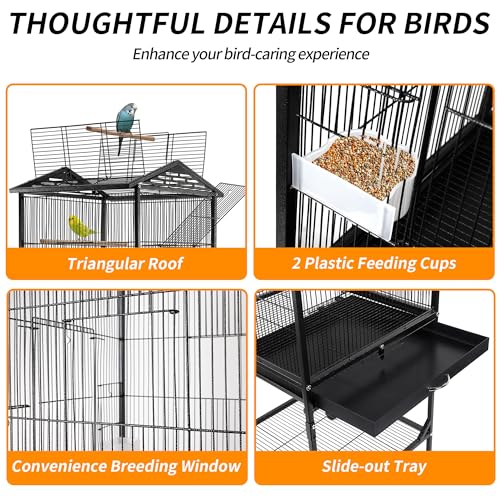 Bird Cage 47 inch Wrought Iron Parakeets Cage with Play Open Top and Rolling Stand Medium Small Bird Cage for Parrots, Budgerigars, Parakeets, Cockatiels, Lovebirds - Image 3