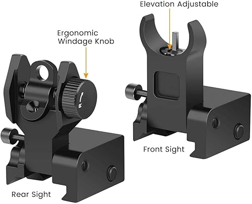 Miniatura 6 de SOUFORCE Miras de hierro delanteras y traseras abatibles, juego de miras de respaldo para rieles Picatinny y Weaver, color negro