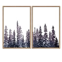 SIGNWIN Framed Canvas Print Wall Art Deep Purple Pine Forest Nature Trees Watercolor Minimalism Contemporary Relax/Calm for Living Room, Bedroom, Office - 16