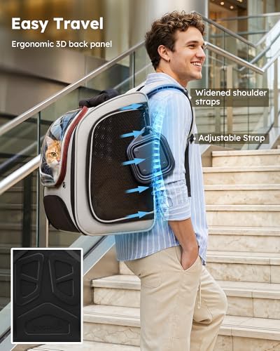 Pecute Dog Backpack Carrier,Large Space Dog Bubble Backpack,Ergonomic,Khaki | Color Blocking,Sunshade curtain,Folding bowl,Transparent window,Sturdy,Large mesh on both sides for breathability - Image 7