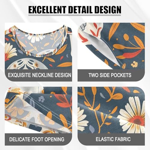 ALAZA Skeleton Flower Floral Sugar Skull Pajamas Set Short Sleeve Cotton Sleepwear Summer Pjs 2 Piece 5-14Y4