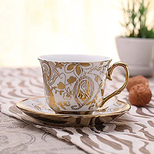 13 Piece European Retro Titanium Ceramic Tea Set With Metal Holder, Porcelain Tea Cups Set, For Wedding, Golden Flower Painting