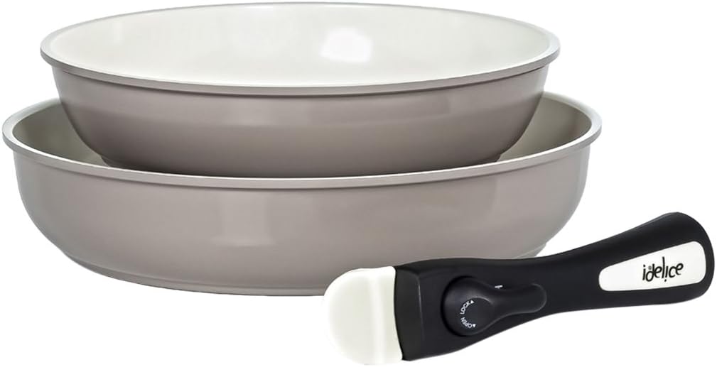 Set of 2 Cast-Aluminium frying pans with removable handles 24/28 cm mole grey