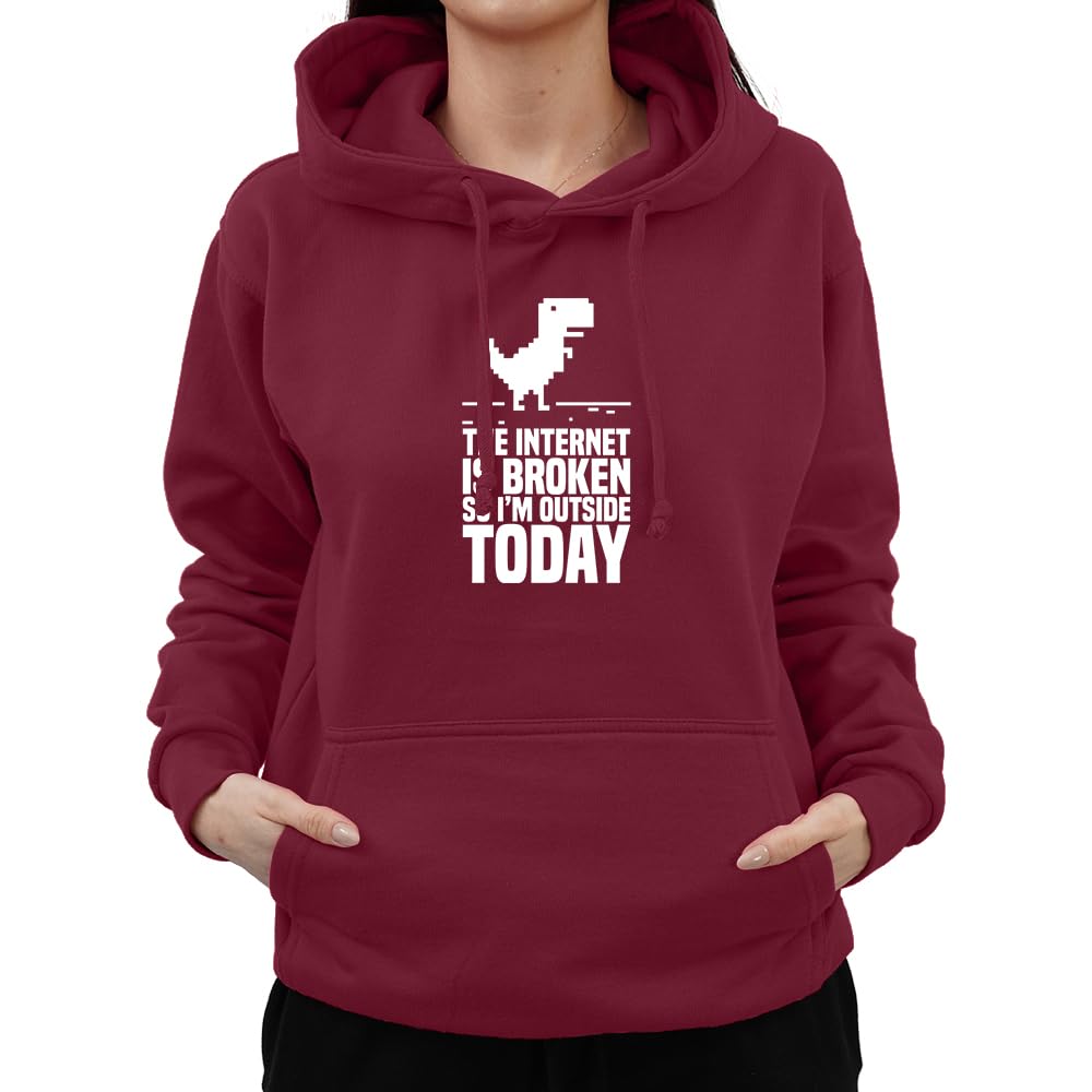 Graphic Impact Funny The Internet Is Broken So I Am Outside Today Sarcastic Anti Social Hoodie (Wine,Large)