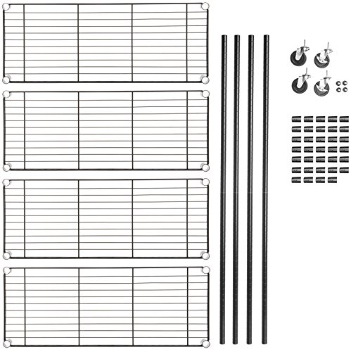 AmazonBasics 4-Shelf Shelving Storage Unit on 3'' Wheel Casters, Metal Organizer Wire Rack, Black (36L x 14W x 57.75H)