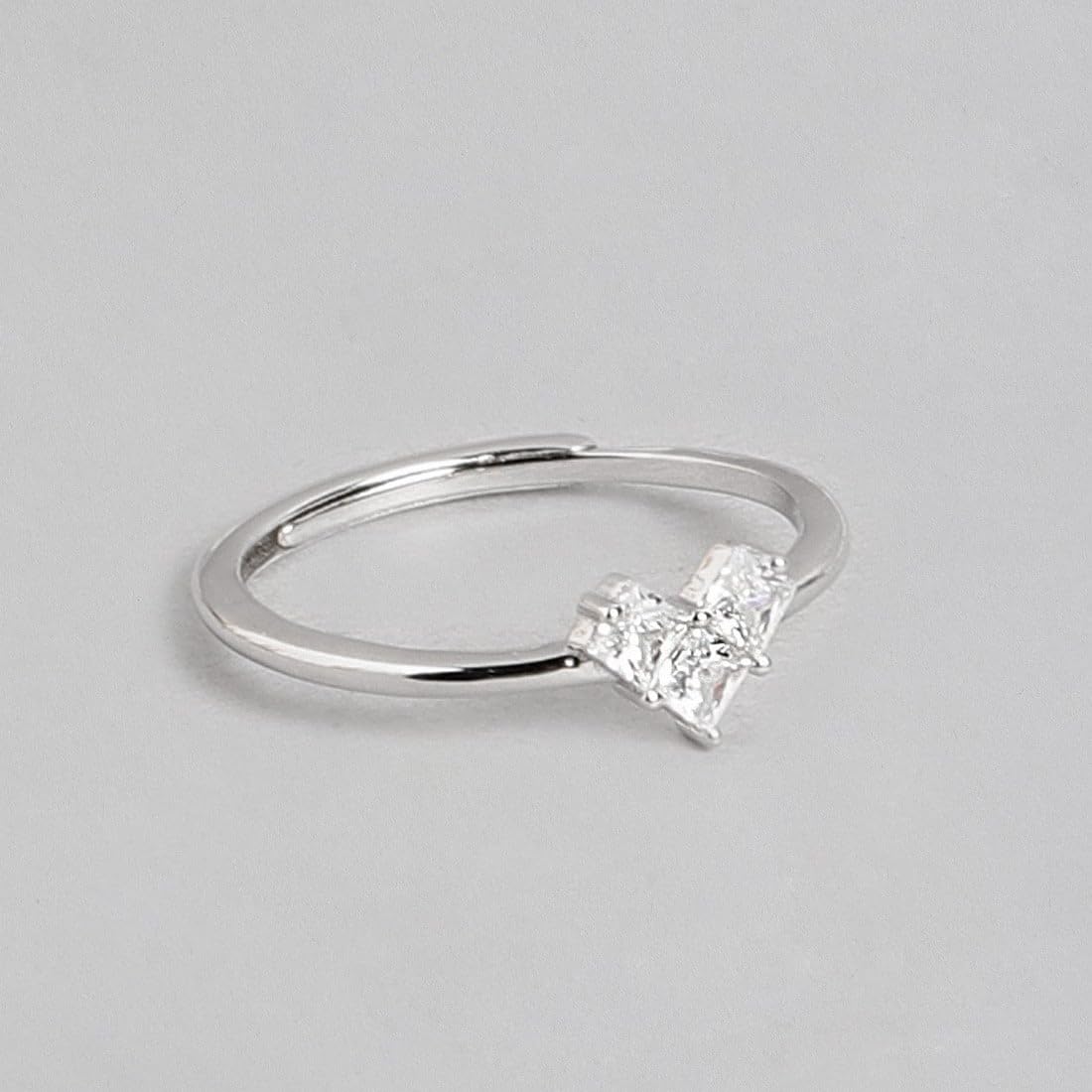 925 Sterling Silver Heart Shape CZ Rhodium Plated Ring
