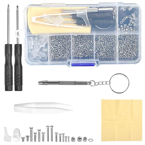 500 PCS Eyeglass Repair Tool Set Glasses Screws Screwdriver Nose Pads Tweezers and Cleaning Cloth Complete Kit for Eyeglass