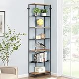 O&K FURNITURE 7 Tier Tall Coner Shelf, Industrial Corner Bookshelf and Bookcase for Small Spaces, Corner Shelf Stand for Living Room, Rustic Brown