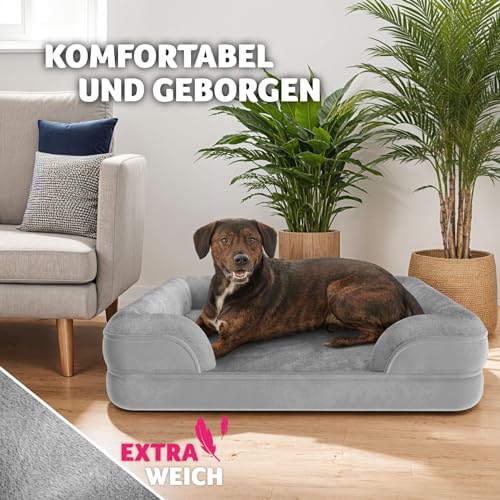 tectake® orthopädisches Hundebett, Kissen für Grosse und mittelgroße Hunde, flauschig und waschbar, Hundekörbchen mit Memory Schaum, Hundebox, Hundeliege, Hundekorb, Hundekissen (L - 94 x 72 x 18 cm)