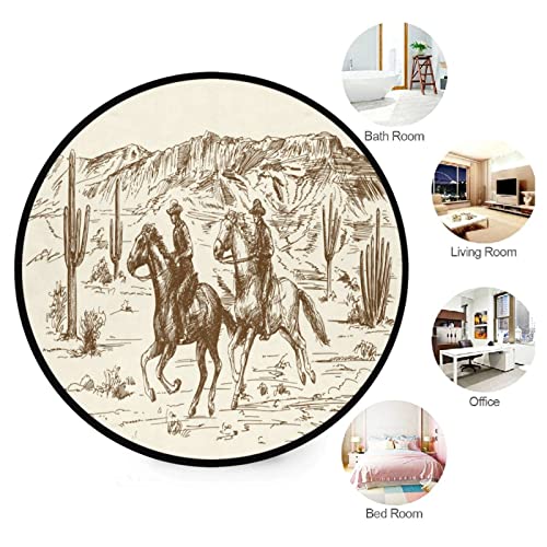 Wild West Cowboys Area Rug Round 3 ft Washable for Bedroom Living Room American Desert Circle Rug Mat Non Slip Carpet Decor Floor Mat for Bathroom Kitchen Dorm — view 3