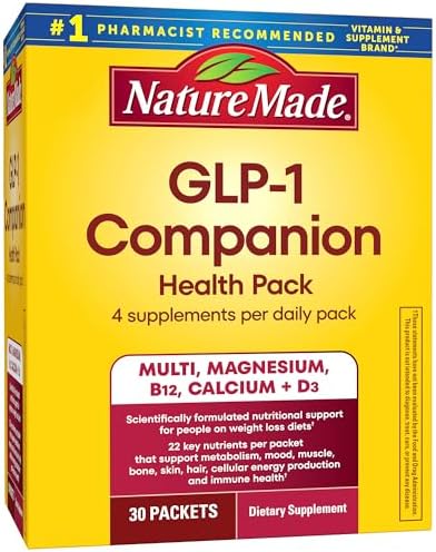 Nature Made GLP-1 Companion Health Pack, Multivitamin for Women and Men, Magnesium, Calcium, Vitamin D & B12, Nutritional Support for Weight Loss Diets, 30 Packets