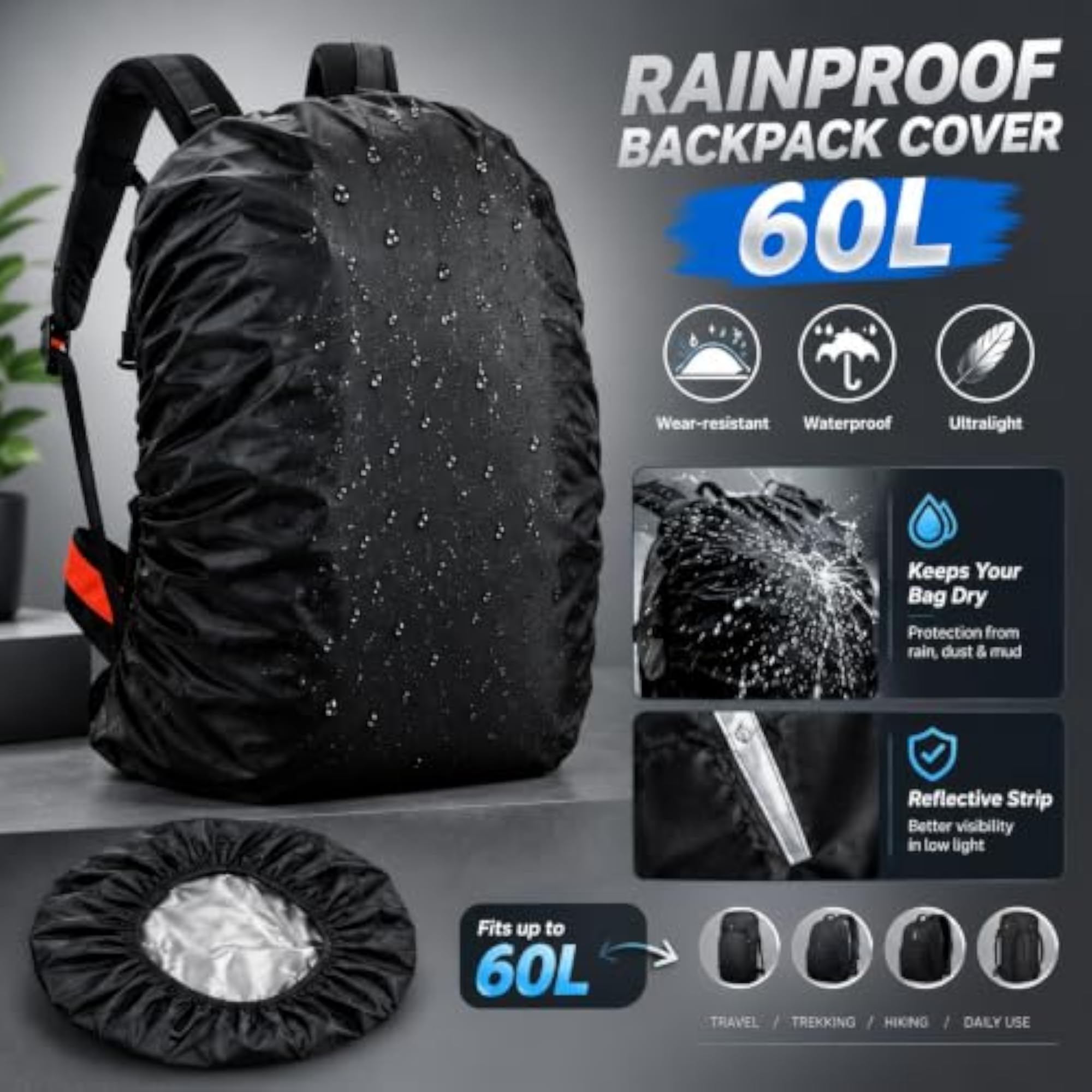 Premium Heavy Duty Waterproof Rain Backpack Cover
