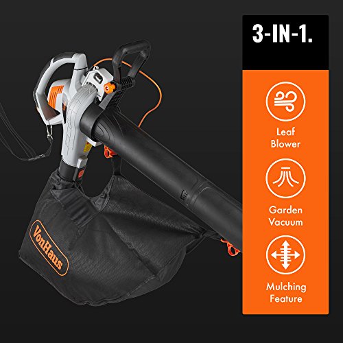 VonHaus 3 in 1 Leaf Blower 3000W Garden Vacuum & Mulcher Large 45 Litre Collection Bag 15