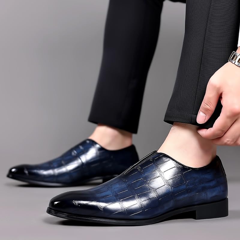 Formal Shoes for Men Slip On Pointed Burnished Toe Stone Pattern Oxford Shoes Anti-Slip Low Top Rubber Sole Non Slip Resistant Working4