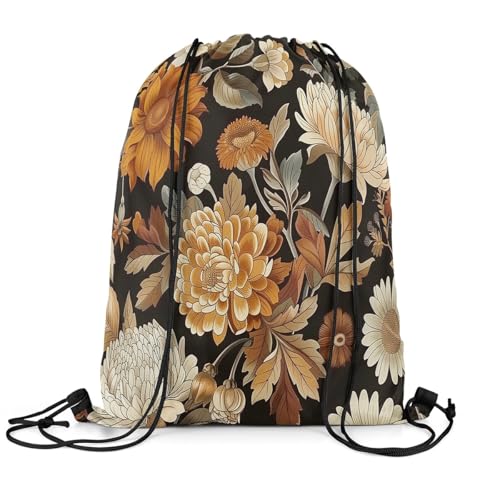 Image of jejeloiu Boho Floral Drawstring Backpack 13x15.7inch Botanical Flowers Tropical Leaves Waterproof Gym Drawstring Bags Modern Art Sports String Backpack Beach Swim Travel Bag Sackpack